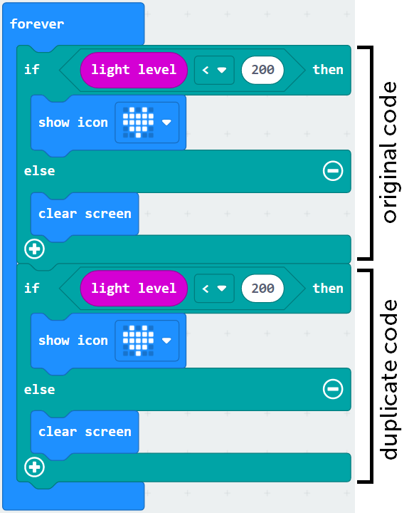 forever, if 'light level' less than 200 then, show icon, else, clear screen